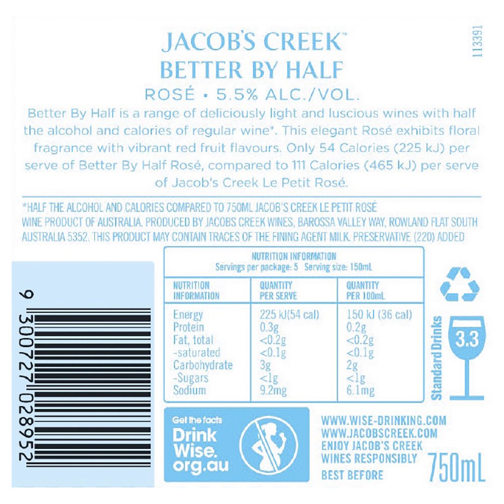 Jacob's Creek Better By Half Rose 750mL First Choice Liquor Market