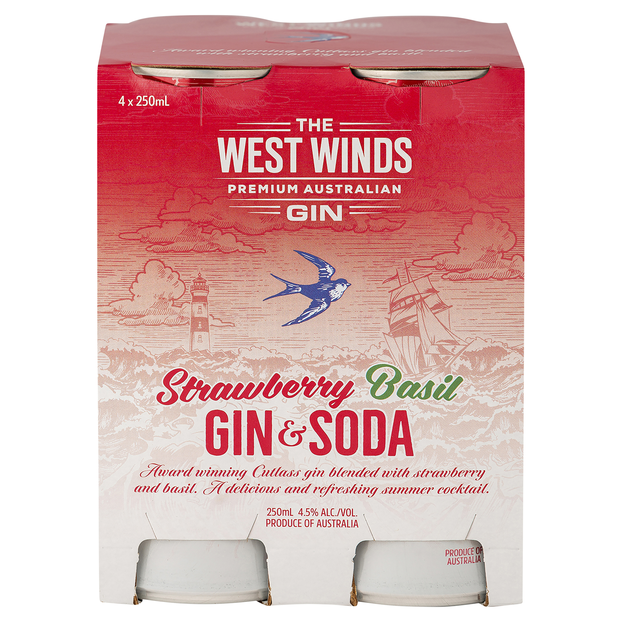 West Winds Strawberry & Basil Gin - Single, 4 & 24 Pack Deals