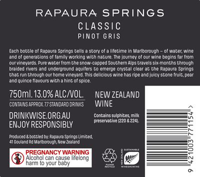 Rapaura Springs Pinot Gris 750mL Each | undefined