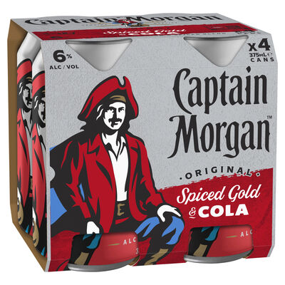 Captain Morgan Spiced Rum Cola Can 6 375mL Pack 4 | Liquorland