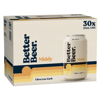 Better Beer Ultra Low Carb Middy Can Block 355mL Pack 30 | Liquorland