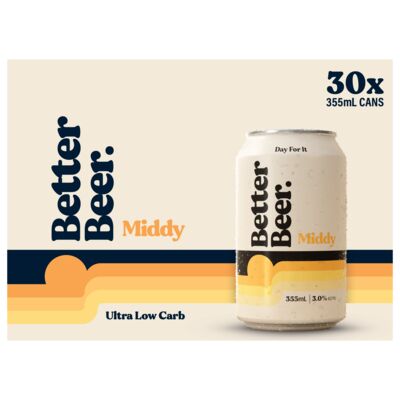 Better Beer Ultra Low Carb Middy Can Block 355mL Pack 30 | Liquorland