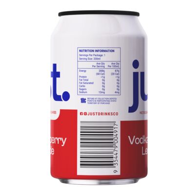 Just Vodka Raspberry Lemonade 4 Can 330mL Each | Liquorland