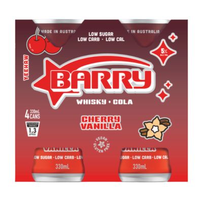 Barry Cherry Vanilla Cola Can 330mL Pack 4 | Liquorland