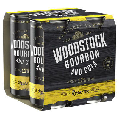 Woodstock Bourbon Cola Can 12 200mL Pack 4 | Liquorland