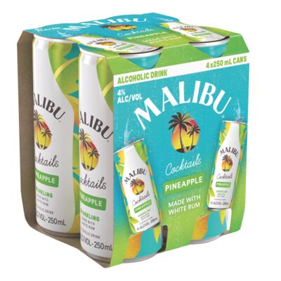 Malibu Pineapple Can 250mL Pack 4 | Liquorland