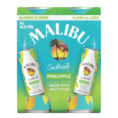 Malibu Pineapple Can 250mL Pack 4 | Liquorland