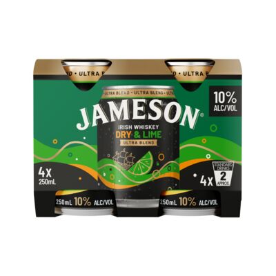 Jameson Ultra Blend Dry Lime Can 250mL Pack 4 | Liquorland