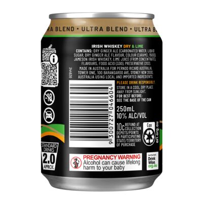 Jameson Ultra Blend Dry Lime Can 250mL Each | Liquorland