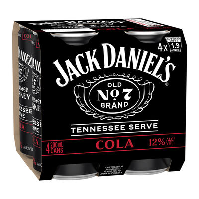 Jack Daniels And Cola Tennessee Serve Whiskey 12 Can 200mL Pack 4 | Liquorland