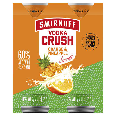 Smirnoff Crush Orange Pineapple 6 Can 440mL Pack 4 | Liquorland