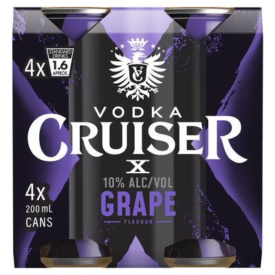 Vodka Cruiser X Grape 10 Can 200mL Pack 4 | Liquorland