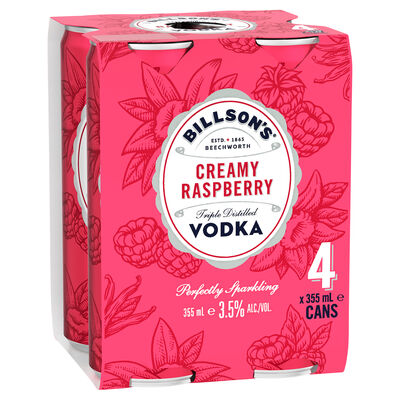 Billson S Creamy Raspberry Vodka Can 355mL Pack 4 | Liquorland