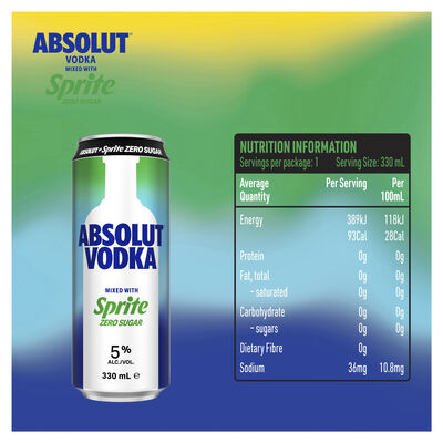 Absolut Sprite Zero Sugar Can 330mL Each | Liquorland
