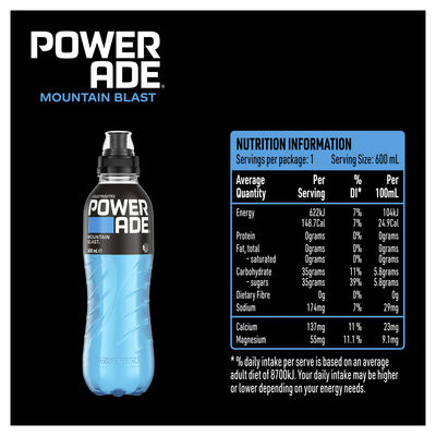 Powerade Sports Drink Sipper Cap Mountain Blast 600mL Each | Liquorland