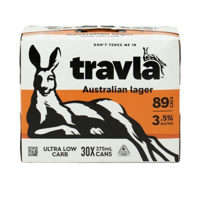 Travla Mid Strength Australian Lager Block Can 375mL Pack 30 | Liquorland
