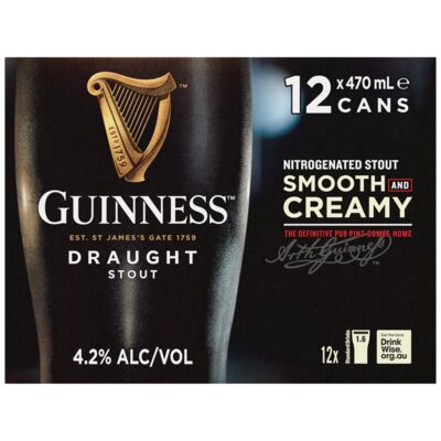 Guinness Draught Can 470mL Pack 12 | Liquorland