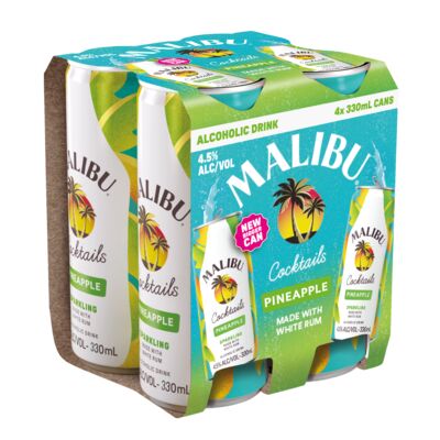 Malibu Pineapple Can 330mL Pack 4 | Liquorland