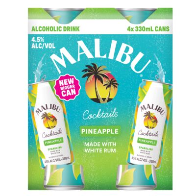 Malibu Pineapple Can 330mL Pack 4 | Liquorland