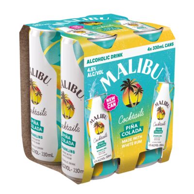 Malibu Cocktails Pina Colada Can 330mL Pack 4 | Liquorland
