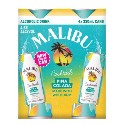 Malibu Cocktails Pina Colada Can 330mL Pack 4 | Liquorland