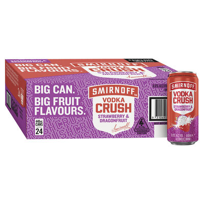 Smirnoff Crush Strawberry Dragonfruit 6 Can 440mL Carton 24 | Liquorland