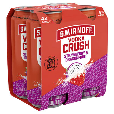 Smirnoff Crush Strawberry Dragonfruit 6 Can 440mL Pack 4 | Liquorland