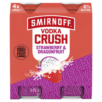 Smirnoff Crush Strawberry Dragonfruit 6 Can 440mL Pack 4 | Liquorland
