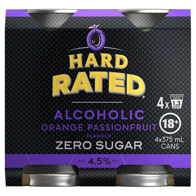 Hard Rated Orange Passionfruit Zero Sugar Can 375mL Pack 4 | Liquorland