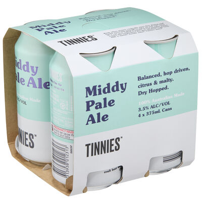 Tinnies Middy Pale Ale Can 375mL Pack 4 | Liquorland