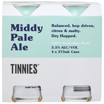 Tinnies Middy Pale Ale Can 375mL Pack 4 | Liquorland