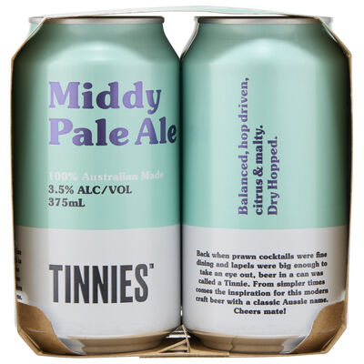 Tinnies Middy Pale Ale Can 375mL Pack 4 | Liquorland