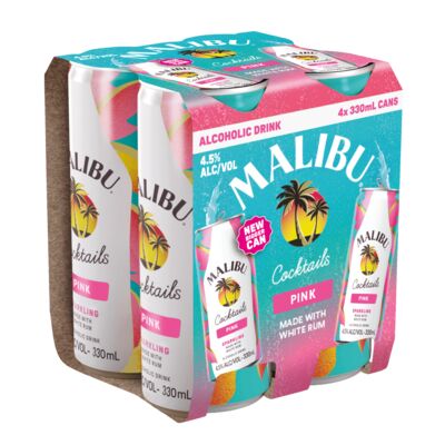 Malibu Pink Can 330mL Pack 4 | Liquorland