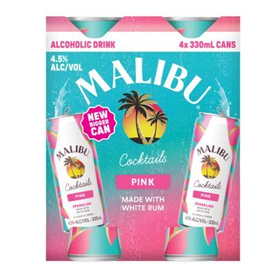 Malibu Pink Can 330mL Pack 4 | Liquorland