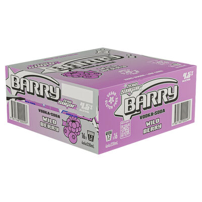 Barry Zero Sugar Wild Berry Vodka Soda Can 330mL Carton 16 | Liquorland
