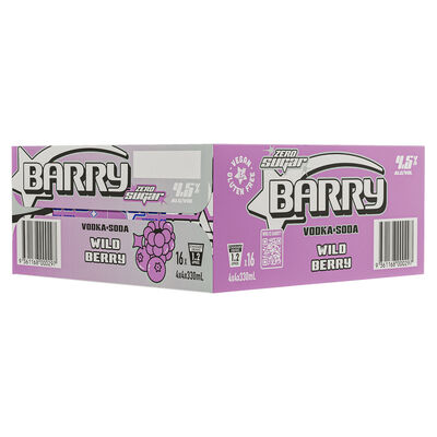 Barry Zero Sugar Wild Berry Vodka Soda Can 330mL Carton 16 | Liquorland