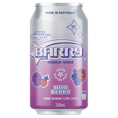 Barry Zero Sugar Wild Berry Vodka Soda Can 330mL Each | Liquorland