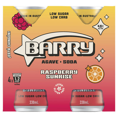 Barry Raspberry Orange Agave Soda Can 330mL Pack 4 | Liquorland