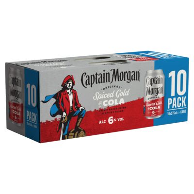 Captain Morgan Spiced Rum Cola Can 375mL 10pk Pack 10 | Liquorland