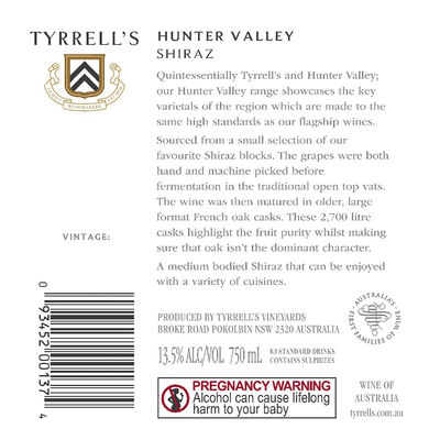 Tyrrell S Hunter Valley Shiraz 750mL Each | undefined