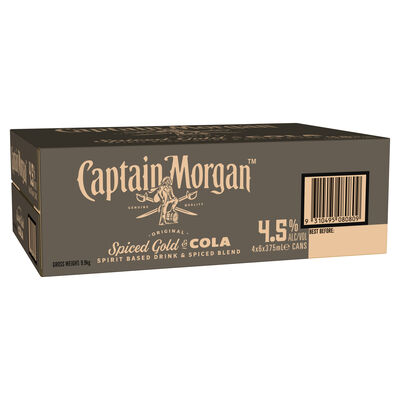 Captain Morgan Spiced Rum Cola Can 4 5 375mL Carton 24 | Liquorland