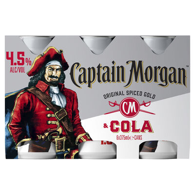 Captain Morgan Spiced Rum Cola Can 4 5 375mL Pack 6 | Liquorland