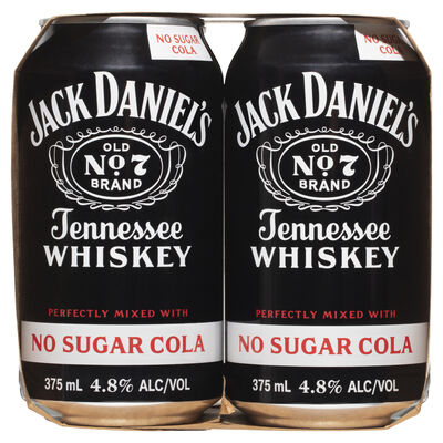 Jack Daniels No Sugar Cola Can 375mL Pack 4 | Liquorland