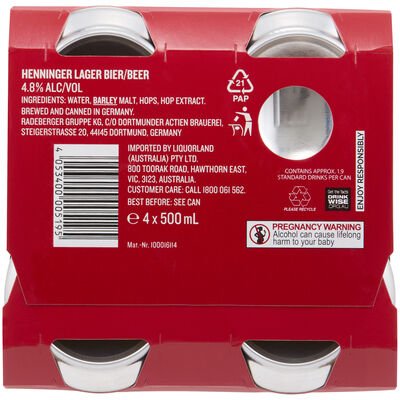 Henninger Lager Can 500mL Each | Liquorland