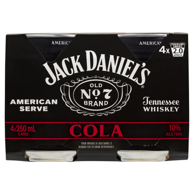 Jack Daniels American Serve Cola 250mL Pack 4 | Liquorland