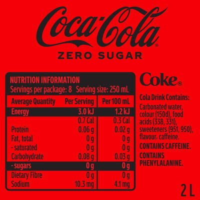 Coca Cola Zero Sugar Soft Drink 2000mL Each | Liquorland