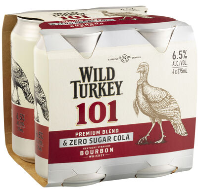 Wild Turkey 101 Zero Sugar Cola Can 375mL Pack 4 | Liquorland