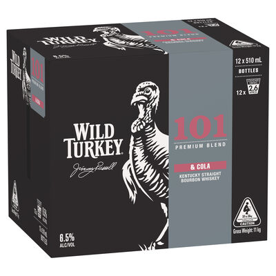 Wild Turkey 101 Cola Long Serve Bottle 510mL Carton 12 | Liquorland