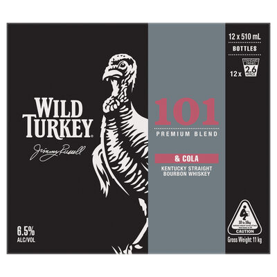 Wild Turkey 101 Cola Long Serve Bottle 510mL Carton 12 | Liquorland