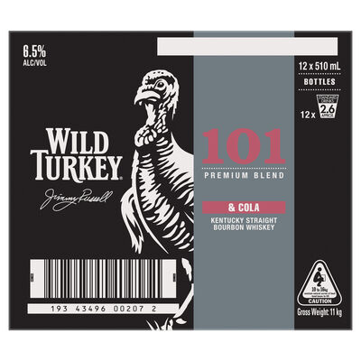 Wild Turkey 101 Cola Long Serve Bottle 510mL Carton 12 | Liquorland